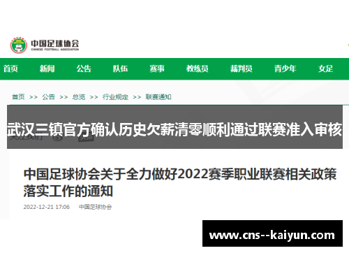 武汉三镇官方确认历史欠薪清零顺利通过联赛准入审核 武汉三镇官方确认历史欠薪清零顺利通过联赛准入审核