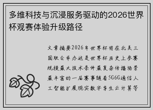 多维科技与沉浸服务驱动的2026世界杯观赛体验升级路径 多维科技与沉浸服务驱动的2026世界杯观赛体验升级路径